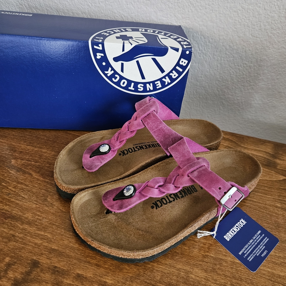 Birkenstock Gizeh Fuchsia Braided Sandals. Womens 37, Size 6